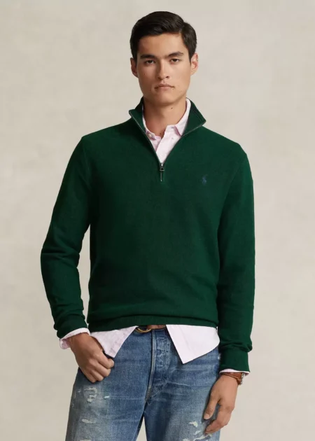 Polo Ralph Lauren Mesh-Knit Cotton Quarter-Zip Sweater