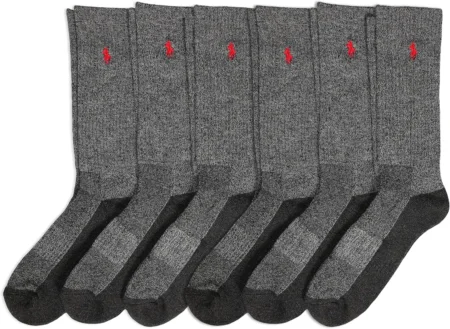 POLO RALPH LAUREN Men's Classic Sport Marled Socks-6 Pair Pack-Breathable Mesh and Arch Support