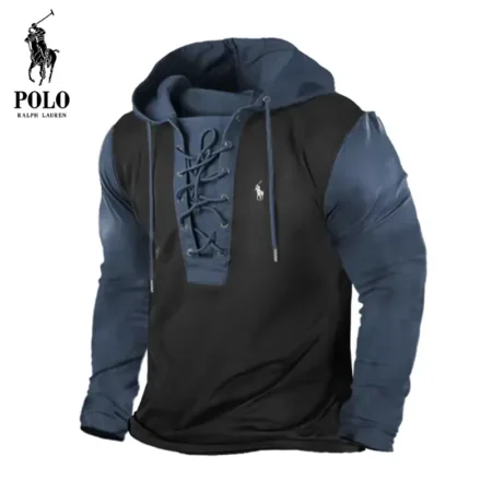 Ralph Lauren Men's Outdoor Vintage Colorblock Lace-Up Hooded Long Sleeve T-Shirt