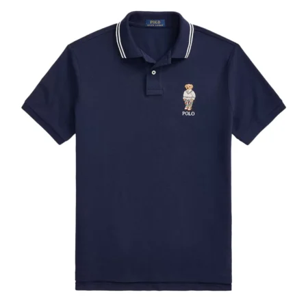 Ralph Lauren Custom Slim Polo Bear Mesh Polo Shirt Cruise Navy