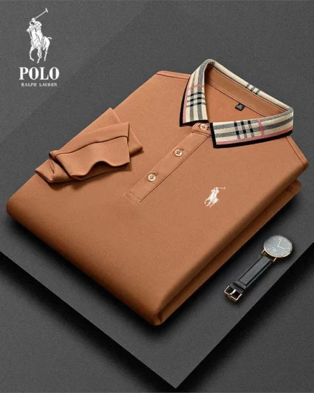 Ralph Lauren Men's plaid collar long sleeve casual fashion polo shirt