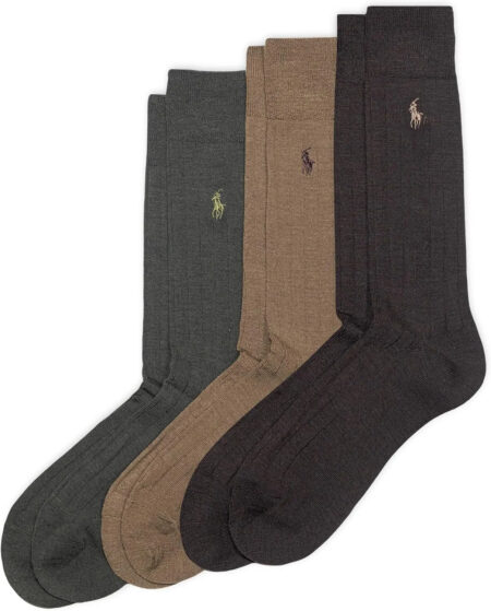 POLO RALPH LAUREN Merino Wool Dress Crew Socks - 3 Pair Pack - Breathable Wool & Heel-toe Reinforcement