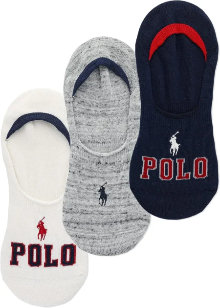 POLO RALPH LAUREN Men's Classic Sport Americana Sneaker Liner Socks - 3 Pair Pack - Non-Slip Heel
