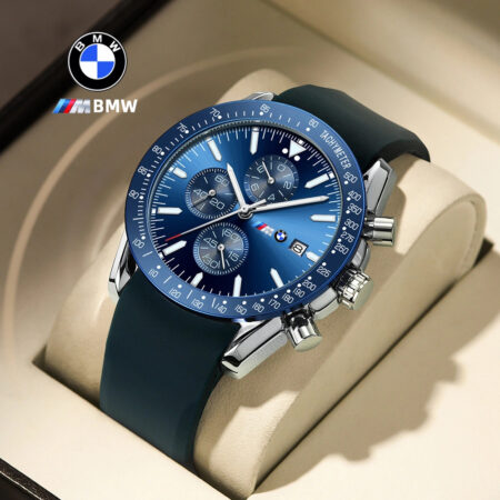 BMW men's multifunction watch with silicone strap