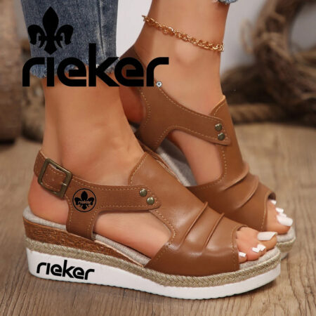 Rieker spring-summer new comfortable women's fashionable hemp sandals with fish mouth retro